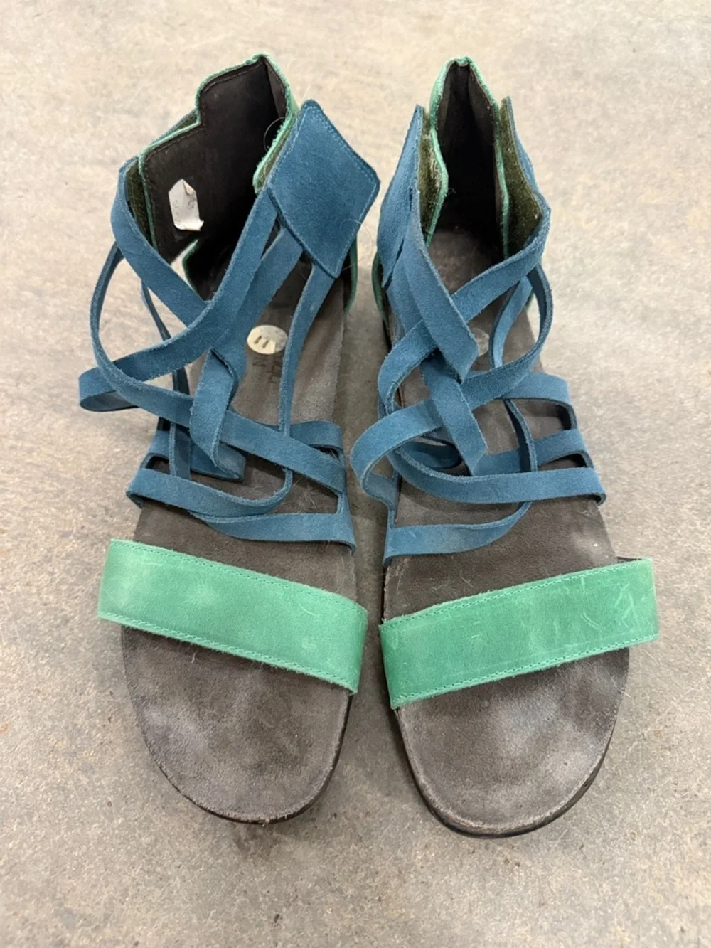 Naot Strappy Suede Sandals in Teal and Green